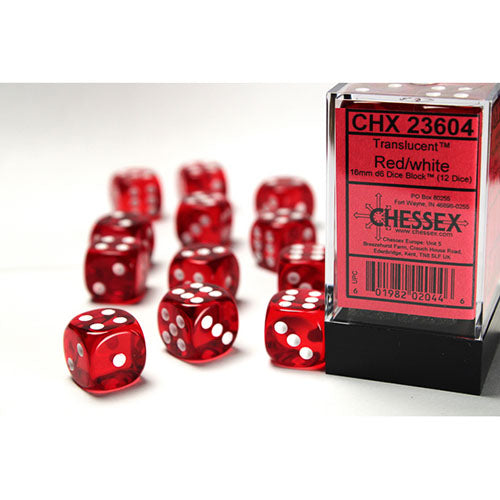 Chessex - Translucent 16mm D6 Dice Block - Red w/white - Ultra Rare Emporium