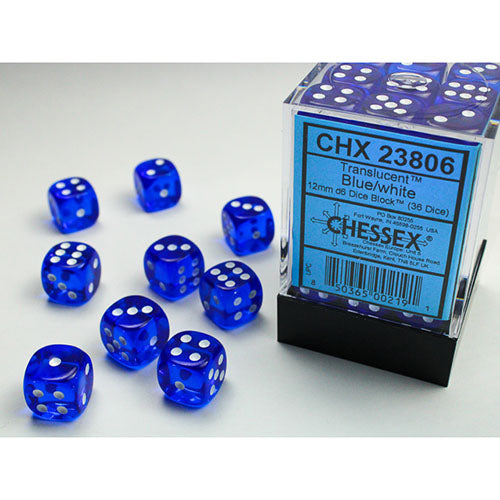 Chessex - Translucent 12mm D6 Dice Block - Blue w/white - Ultra Rare Emporium