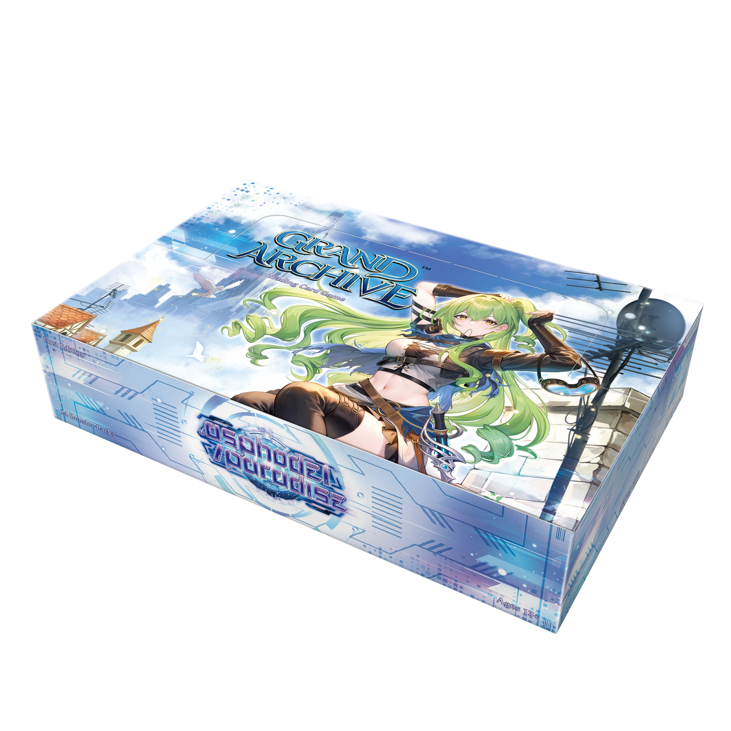 Card game box with character illustration on a white background