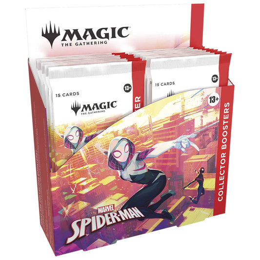 Marvel Spider-Man themed trading card game booster pack with 'Magic: The Gathering' branding.