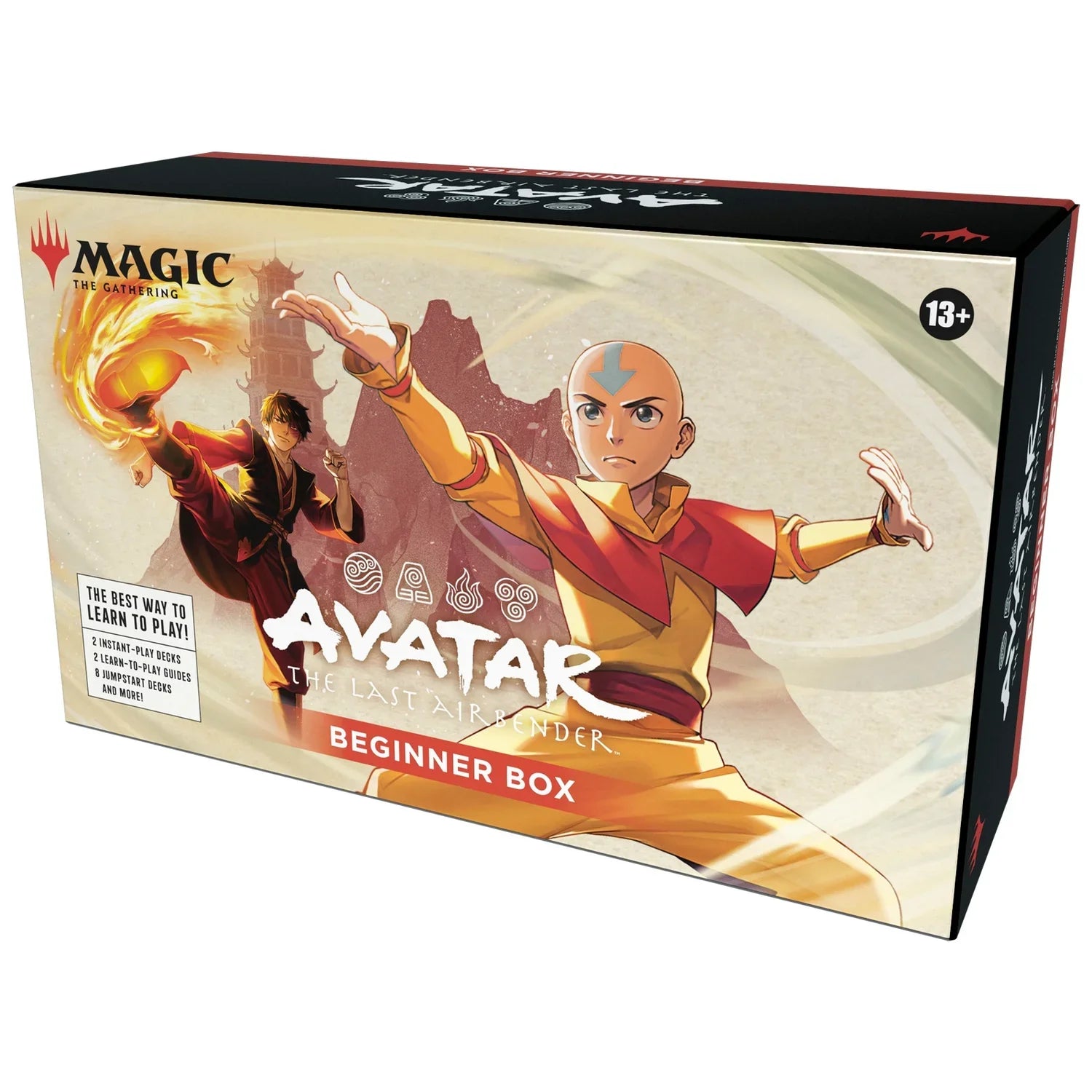 Board game box for 'Avatar: The Last Airbender' themed 'Magic: The Gathering' beginner set on a white background.