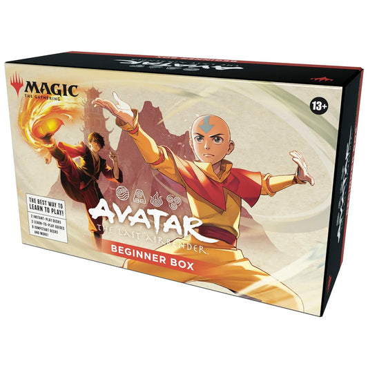 Board game box for 'Avatar: The Last Airbender' themed 'Magic: The Gathering' beginner set on a white background.