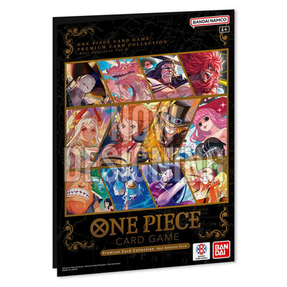 One Piece Card Game Premium Card Collection packaging with character images on a black background