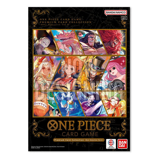 One Piece card game premium card collection packaging with character images and Bandai Namco branding.