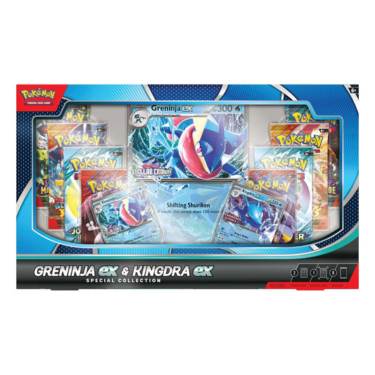 Pokémon Greninja ex & Kingdra ex Special Collection packaging with trading cards.