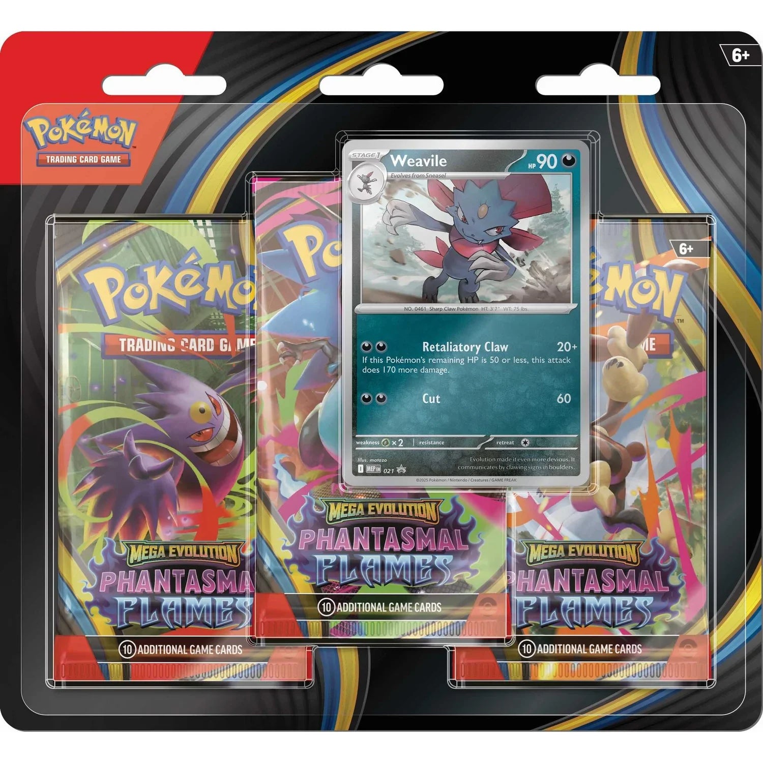Pokémon trading card game pack with cards and a Weavile card displayed.