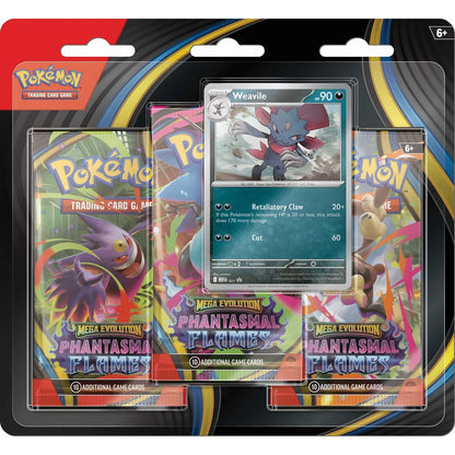 Pokémon trading card game pack with cards and a Weavile card displayed.