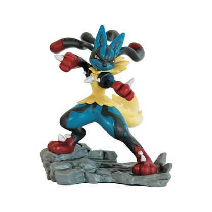 Colorful figurine of a character on a rocky base against a white background