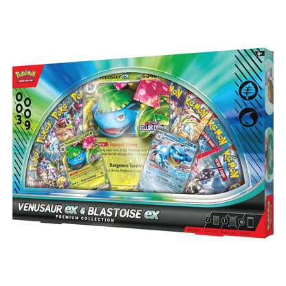 Pokémon trading card game premium collection box featuring Venusaur ex and Blastoise ex