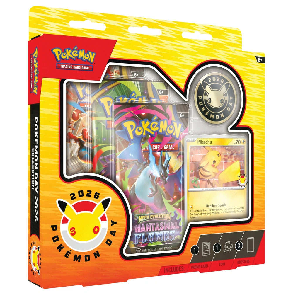 Pokémon trading card game packaging with cards and Pikachu illustration on a white background