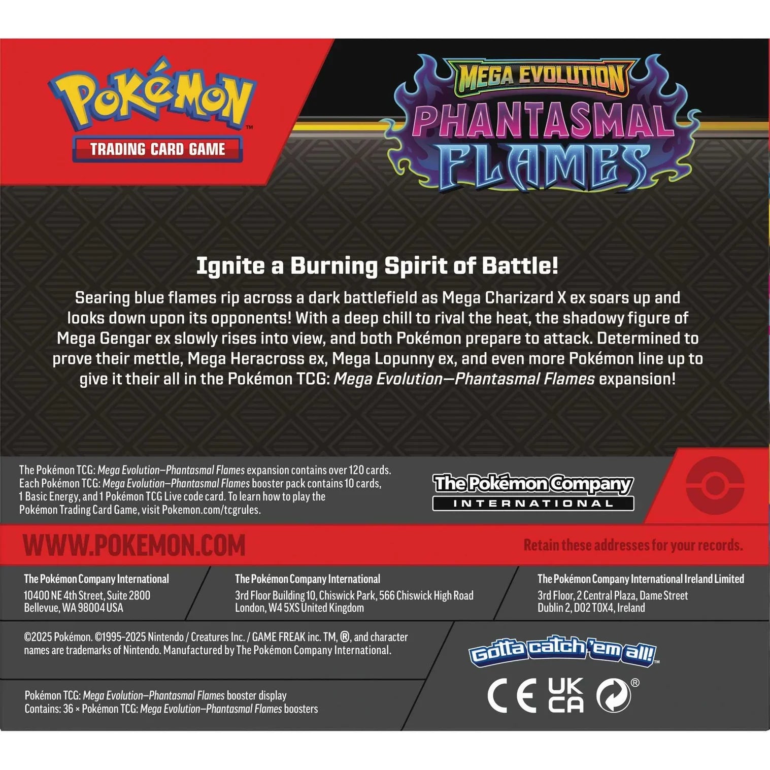 Pokémon Trading Card Game Mega Evolution Phantasmal Flames packaging back