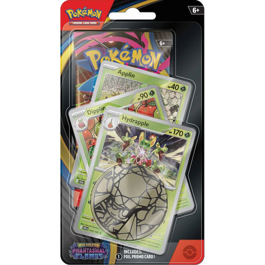 Pokémon trading card game pack with cards and foil promo card on a white background