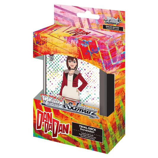 Colorful packaging of a 'Dan dan Dan' trading card game deck with character illustration.