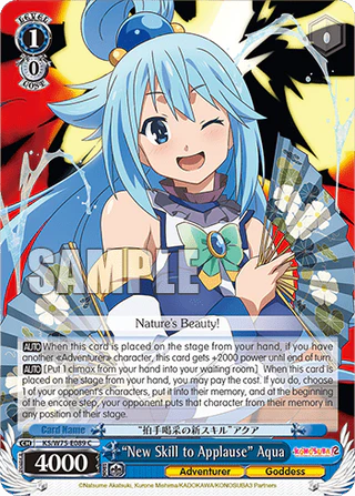 Card featuring an anime character with blue hair and a colorful background