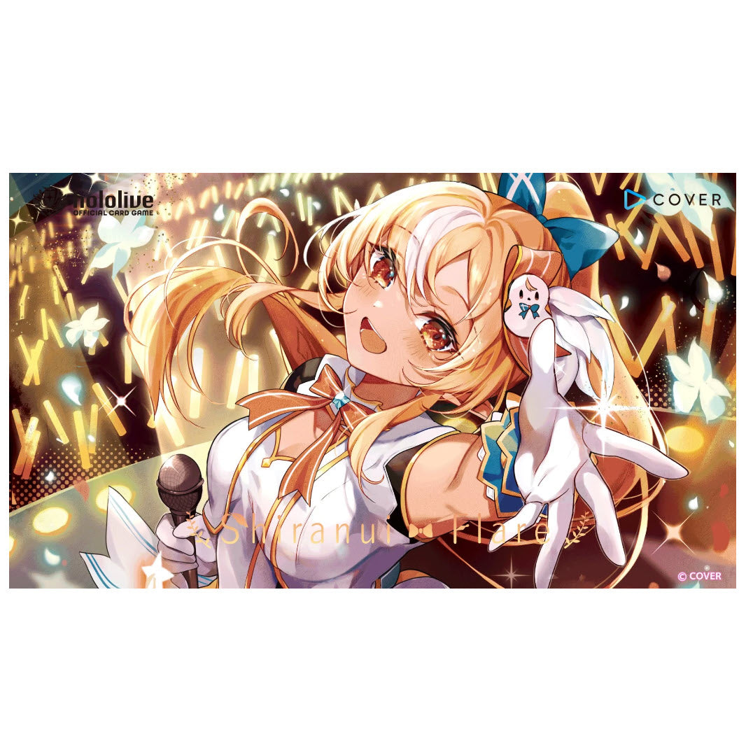 Animated character with orange hair and a microphone on a colorful background